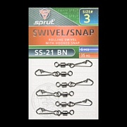 Карабин с вертлюгом SPRUT SS-21 BN №3/35kg Rolling swivel with hooked snap (уп.6шт)