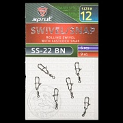Карабин с вертлюгом SPRUT SS-22 BN №12/9kg Rolling swivel with fastlosk snap (уп.6шт)