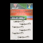 Карабин с вертлюгом SPRUT SS-21 BN №4/28kg Rolling swivel with hooked snap (уп.6шт)