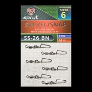 Карабин с вертлюгом SPRUT SS-26 BN №6/14kg Rolling swivel with coastlock snap (уп.6шт)
