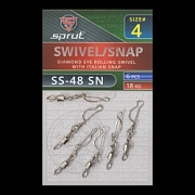 Вертлюг SPRUT SS-48 SN №4/18kg Diamond eye rolling swivel with italian snap (уп.6шт)