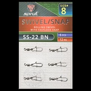 Карабин с вертлюгом SPRUT SS-22 BN №8/12kg Rolling swivel with fastlosk snap (уп.6шт)