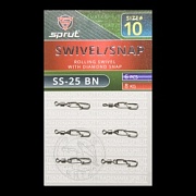 Карабин с вертлюгом SPRUT SS-25 BN №10/8kg Rolling swivel with diamond snap (уп.6шт)