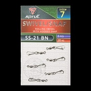 Карабин с вертлюгом SPRUT SS-21 BN №7/20kg Rolling swivel with hooked snap (уп.6шт)