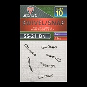 Карабин с вертлюгом SPRUT SS-21 BN №10/12kg Rolling swivel with hooked snap (уп.6шт)