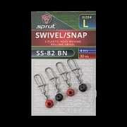 Карабин с вертлюгом скользящим SPRUT SS-82 BN L/30kg S plastic head moving rolling swivel (уп.4шт)