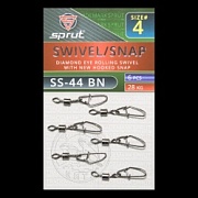 Карабин с вертлюгом SPRUT SS-44 BN №4/28kg Diamond eye rolling swivel with new hooked snap (уп.6шт)