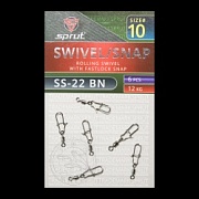 Карабин с вертлюгом SPRUT SS-22 BN №10/12kg Rolling swivel with fastlosk snap (уп.6шт)