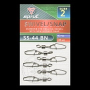 Карабин с вертлюгом SPRUT SS-44 BN №2/35kg Diamond eye rolling swivel with new hooked snap (уп.6шт)