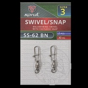 Вертлюг SPRUT SS-62 BN №3/30kg Ballbearing swivel with fastlock snap (уп.2шт)
