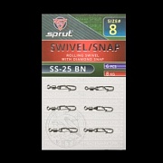 Карабин с вертлюгом SPRUT SS-25 BN №8/8kg Rolling swivel with diamond snap (уп.6шт)