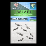 Вертлюг SPRUT SW-05 BN №3/38kg Diamond eye roulette body rolling swivel (уп.8шт)