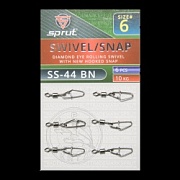 Карабин с вертлюгом SPRUT SS-44 BN №6/10kg Diamond eye rolling swivel with new hooked snap (уп.6шт)