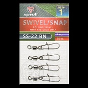 Карабин с вертлюгом SPRUT SS-22 BN №1/35kg Rolling swivel with fastlosk snap (уп.4шт)