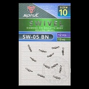 Вертлюг SPRUT SW-05 BN №10/13kg Diamond eye roulette body rolling swivel (уп.12шт)