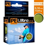 Плетеный шнур PE ULTRA SPIN OLIVE 0.18mm 100m (оливковый)