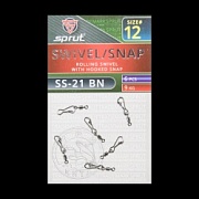 Карабин с вертлюгом SPRUT SS-21 BN №12/9kg Rolling swivel with hooked snap (уп.6шт)