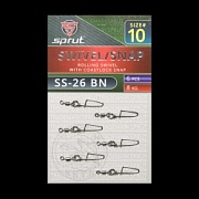 Карабин с вертлюгом SPRUT SS-26 BN №10/8kg Rolling swivel with coastlock snap (уп.6шт)