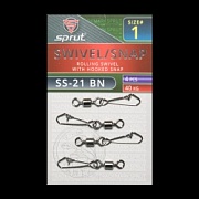 Карабин с вертлюгом SPRUT SS-21 BN №1/40kg Rolling swivel with hooked snap (уп.4шт)
