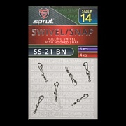 Карабин с вертлюгом SPRUT SS-21 BN №14/4kg Rolling swivel with hooked snap (уп.6шт)