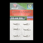 Карабин с вертлюгом SPRUT SS-44 BN №10/7kg Diamond eye rolling swivel with new hooked snap (уп.6шт)