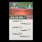 Карабин с вертлюгом SPRUT SS-26 BN №8/8kg Rolling swivel with coastlock snap (уп.6шт)