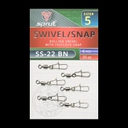Карабин с вертлюгом SPRUT SS-22 BN №5/25kg Rolling swivel with fastlosk snap (уп.6шт)