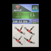 Вертлюг SPRUT SW-32 BN №8*10/20kg Barrel triple swivel style 2 (red beads) (уп.4шт)