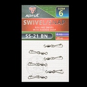 Карабин с вертлюгом SPRUT SS-21 BN №6/20kg Rolling swivel with hooked snap (уп.6шт)