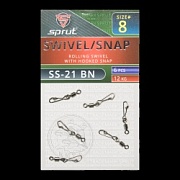 Карабин с вертлюгом SPRUT SS-21 BN №8/12kg Rolling swivel with hooked snap (уп.6шт)