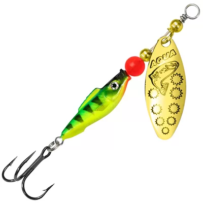 Блесна AQUA FISH LONG EXTRA-1, вес-9,0g, лепесток №1 (золото), цвет тела 62 (флуор.окунь, золото) 124185