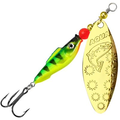 Блесна AQUA FISH LONG EXTRA-3, вес-20,0g, лепесток №3 (золото), цвет тела 62 (флуор. окунь, золото) 124278