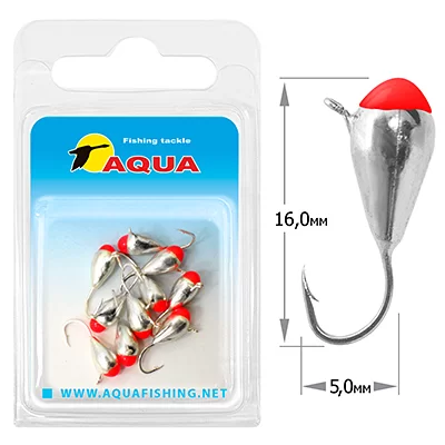 Капля с ушком и красной каплей d5мм 1.9гр 119076 Мормышка ВОЛЬФРАМ AQUA (серебро) (уп.10 шт)