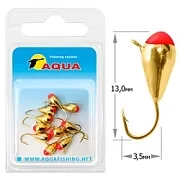 Капля с ушком и красной каплей d3.2мм 0,49гр 119071 Мормышка ВОЛЬФРАМ AQUA (золото) (уп.10 шт)