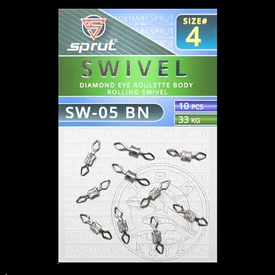 Вертлюг SPRUT SW-05 BN №4/33kg Diamond eye roulette body rolling swivel (уп.10шт)