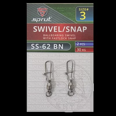 Вертлюг SPRUT SS-62 BN №3/30kg Ballbearing swivel with fastlock snap (уп.2шт)
