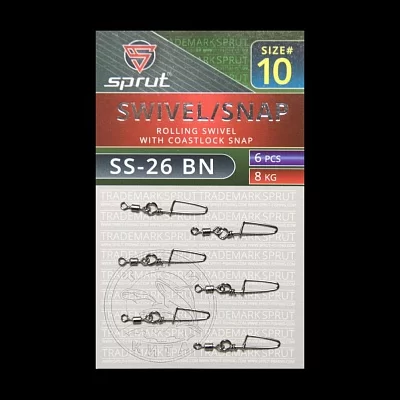 Карабин с вертлюгом SPRUT SS-26 BN №10/8kg Rolling swivel with coastlock snap (уп.6шт)