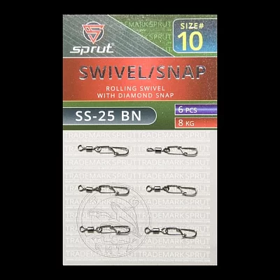 Карабин с вертлюгом SPRUT SS-25 BN №10/8kg Rolling swivel with diamond snap (уп.6шт)