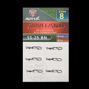 Карабин с вертлюгом SPRUT SS-25 BN №8/8kg Rolling swivel with diamond snap (уп.6шт)