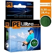 Плетеный шнур PE ULTRA SPIN DARK GREEN 0.30mm 100m (темно-зеленый)