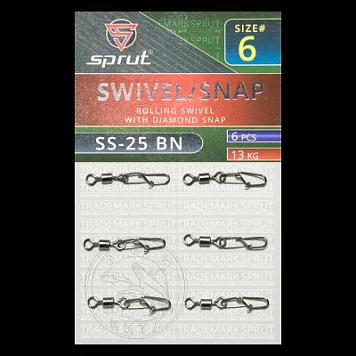 Карабин с вертлюгом SPRUT SS-25 BN №6/13kg Rolling swivel with diamond snap (уп.6шт)