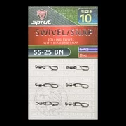 Карабин с вертлюгом SPRUT SS-25 BN №10/8kg Rolling swivel with diamond snap (уп.6шт)