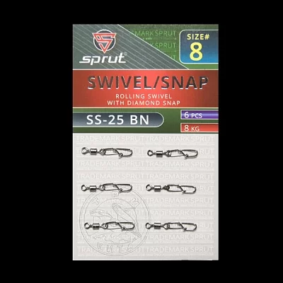 Карабин с вертлюгом SPRUT SS-25 BN №8/8kg Rolling swivel with diamond snap (уп.6шт)