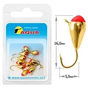 Капля с ушком и красной каплей d5мм 1.9гр 119077 Мормышка ВОЛЬФРАМ AQUA (золото) (уп.10 шт)
