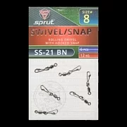 Карабин с вертлюгом SPRUT SS-21 BN №8/12kg Rolling swivel with hooked snap (уп.6шт)