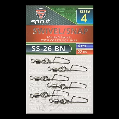 Карабин с вертлюгом SPRUT SS-26 BN №4/22kg Rolling swivel with coastlock snap (уп.6шт)